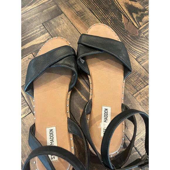 Steve Madden Faux Leather Studded Sandals Women 10 Preppy Wedding Neutral Summer - Picture 5 of 7